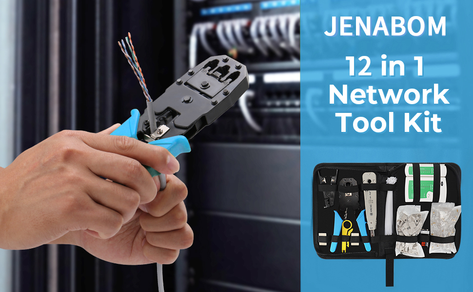 12 in 1 RJ45 Crimp Tool Kit, JENABOM Network Tool Kit RJ11 CAT5 CAT6