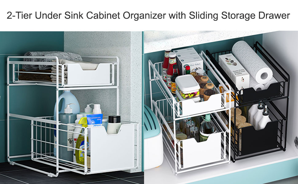 Moxeay Metal Basket Organizer Stackable 2 Tier Sliding