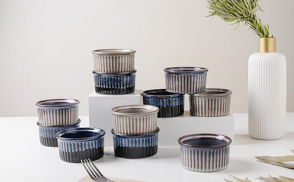 KOOV Ceramic Souffle Cups, 6 Ounce Porcelain Ramekin