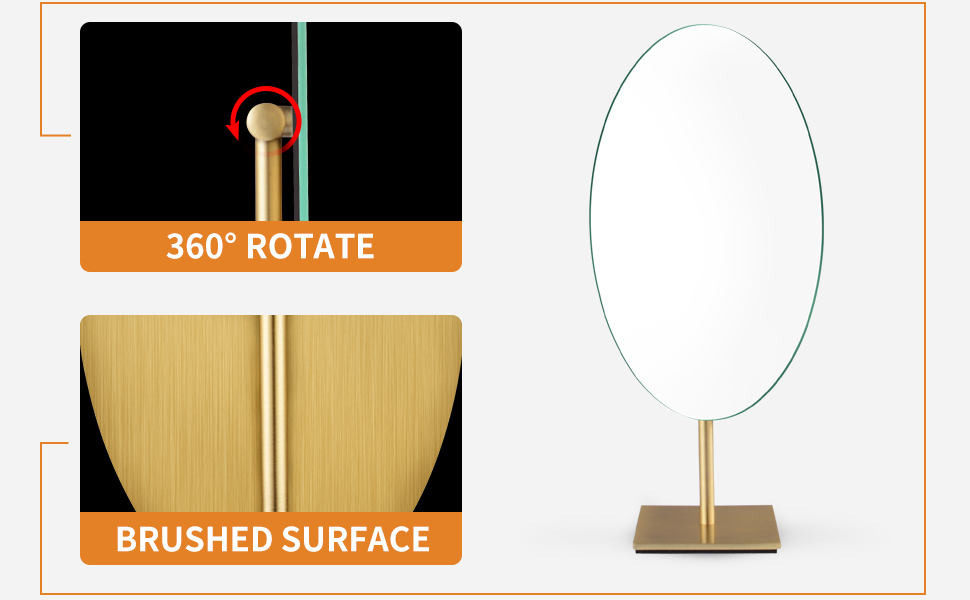 GURUN Oval Tabletop Vanity Mirror, 7x12 Antique Brass