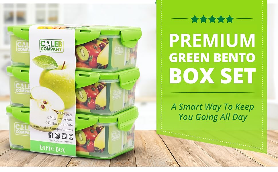 By Caleb Company 3 Pack Green Bento Boxes 39 Ounce