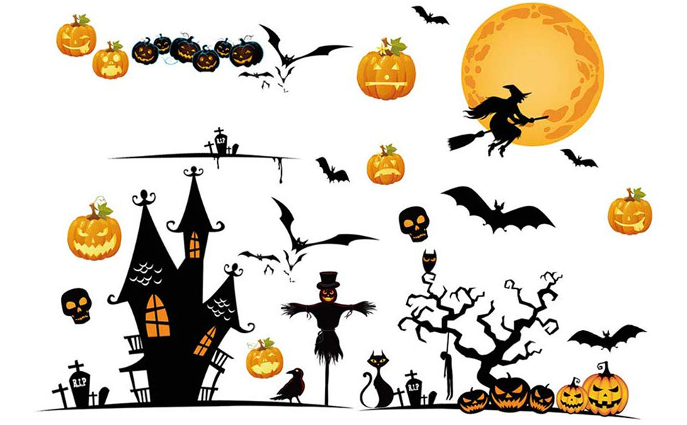 Amazon.co.jp: ハロウィン 飾り ウォールステッカー 35*28cm 6枚