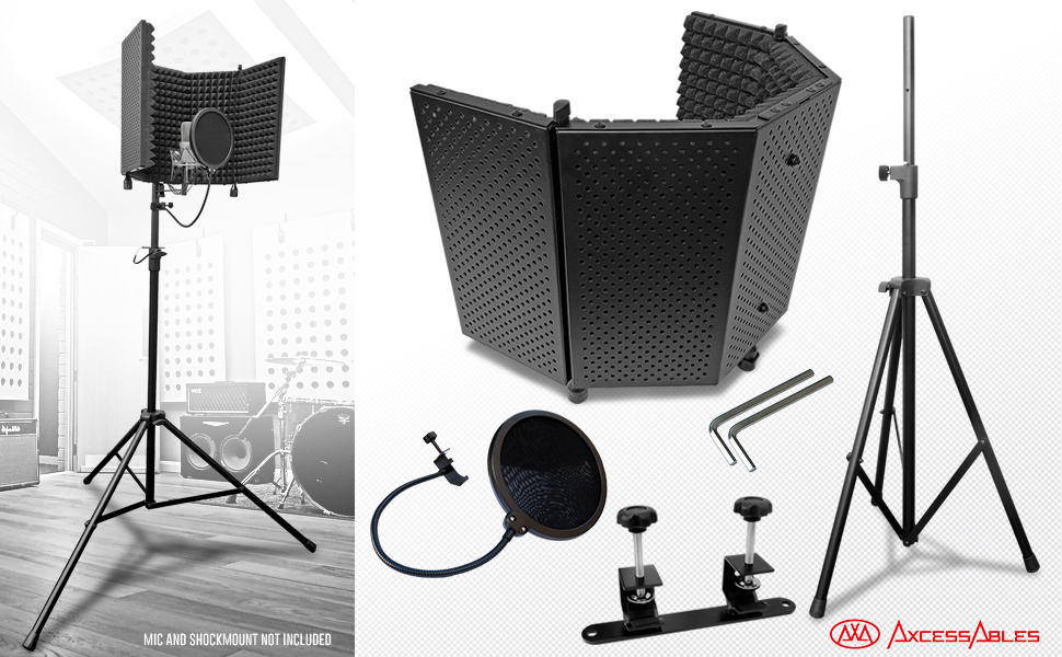 AxcessAbles SF-101KIT-VB Vented Recording Studio Microphone Shield with Stand (Black)