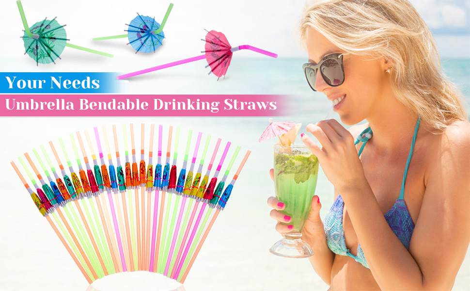 Umbrella Straws for Drinks, Paxcoo 100pcs Umbrella Straws