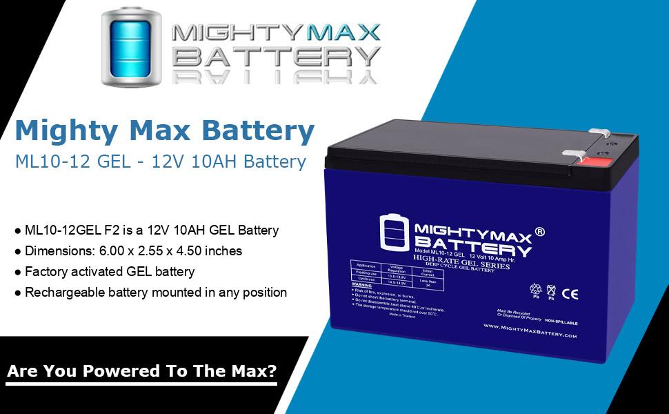 Mighty Max Battery 12v 10Ah Gel F2 Battery replacement compatible with Sav -7 Scooter Underwater - 4 package 10 Max