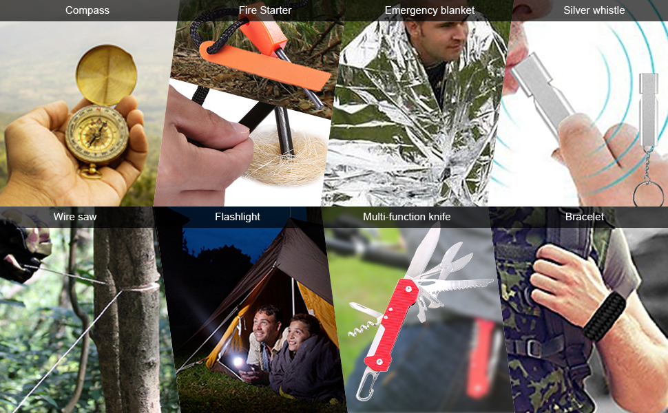 Lixada Emergency Survival Kit 23pcs Outdoor MultiTools First Aid Supplies Whistle Compass Fire