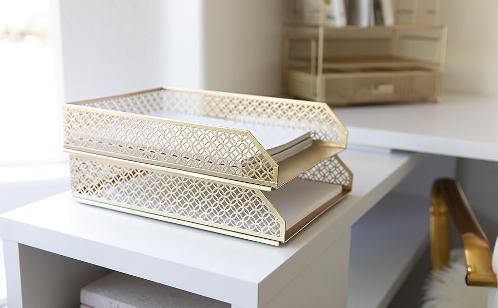 Gold File Organizer Office Inbox Gold paper tray Organizer for Desk