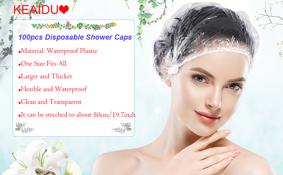100PCS Disposable Shower Caps, KEAIDUO Extra Large Individually Wrapped