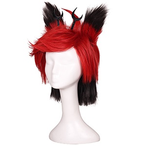 ColorGround Black and Red Wig with Horns Clips and Detachable Ears for Cosplay 3 alastor wig
