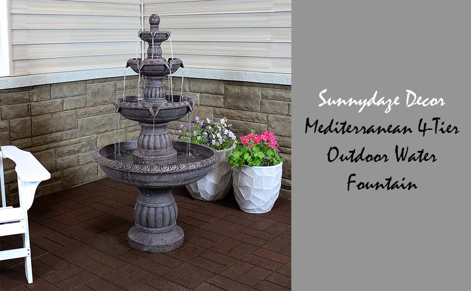 Mediterranean 4-Tier Outdoor Water Fountain