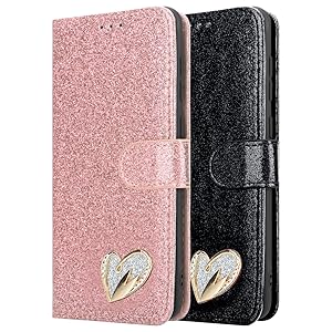 For Google Pixel 4A Case Shiny Leather Bling Glitter Book Card Holder Flip Stand Wallet Cover For Google Pixel 4A (5.81'') Phone (Rosegold) 11 Google Pixel 4A Case