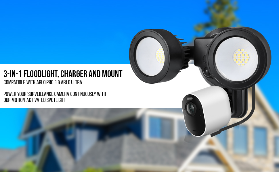Wasserstein 3in1 Wired Floodlight, Charger and Mount Compatible with