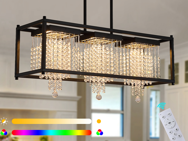 LUMiRiSE / ≠encore. MEIXISUE Modern K9 Crystal Chandeliers RGB LED Rectange