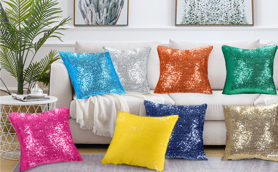 ShinyBeauty 2 Pack Silver Sequin Decorative Pillow Covers