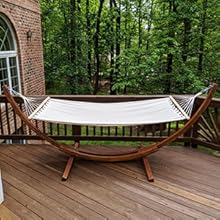 COSTWAY Amaca Con Supporto In Legno, Portata 120kg, 200x100cm, Cotone E Poliestere, Resistente Per 1 Persona 15 2