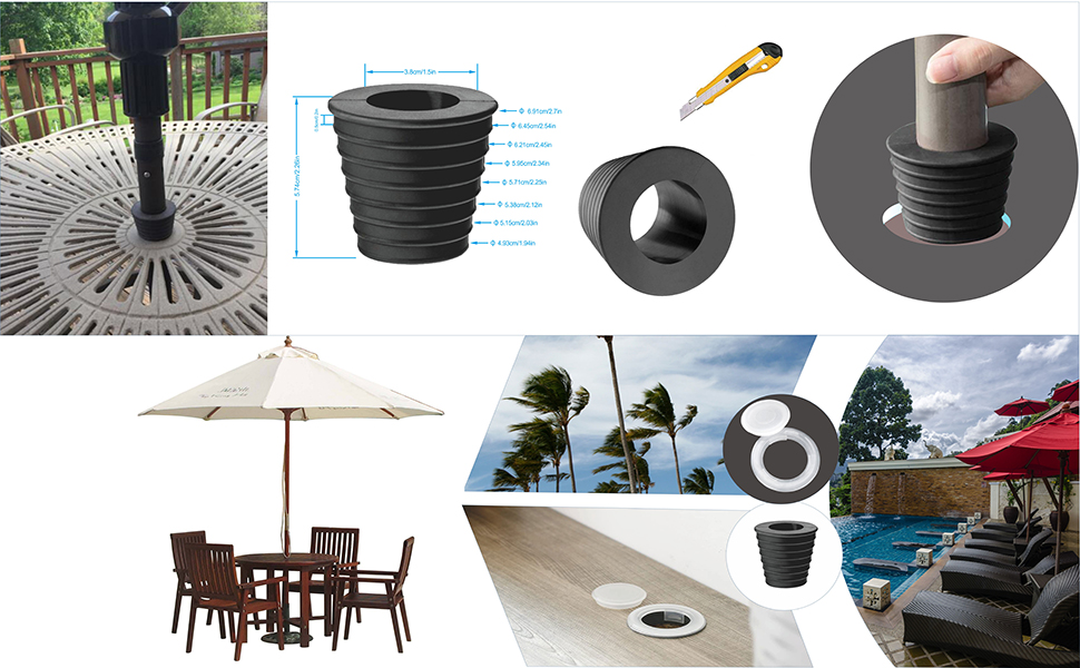 KECHIO 2 Inch Patio Table Umbrella Hole Ring and Cap Set