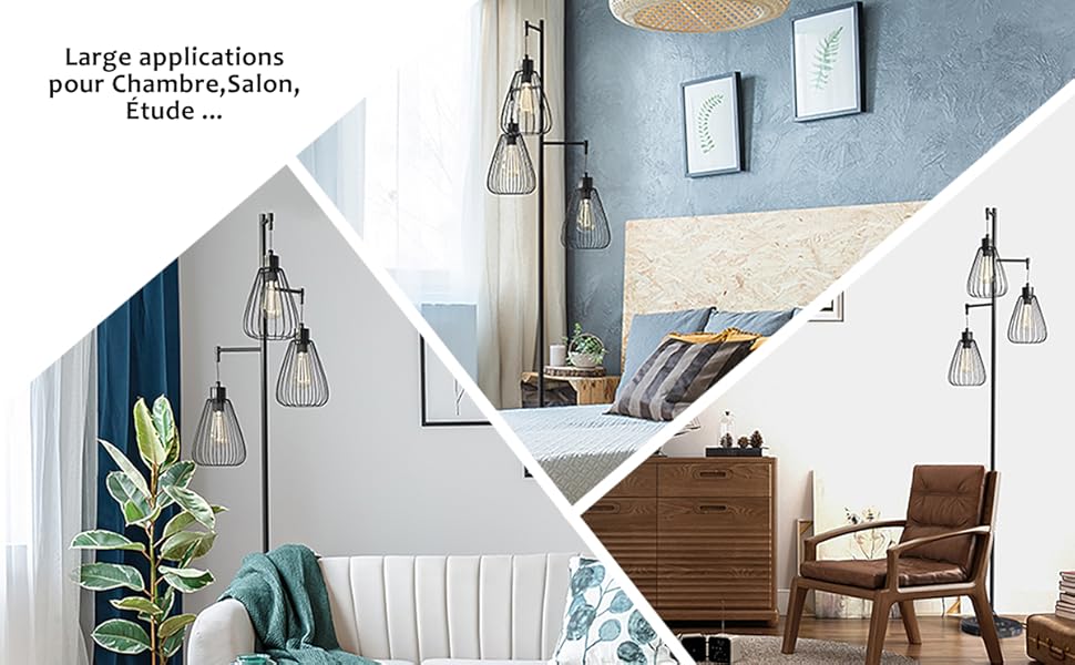 GOPLUS Lampadaire Industriel En Metal A 3 Tetes En Forme De Larme, Lampe A Pied Debout De Design Retro Et Hauteur 170 CM, Lampadaire D’Arbre Rustique Pour Salon, Cuisine, Noir(Ampoule Non Inclus) 11 1