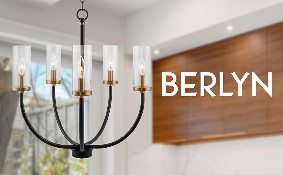 Berlyn Candelabra Chandelier Clear Cylinder Shades Modern Kitchen Island Dining Room Table Design 