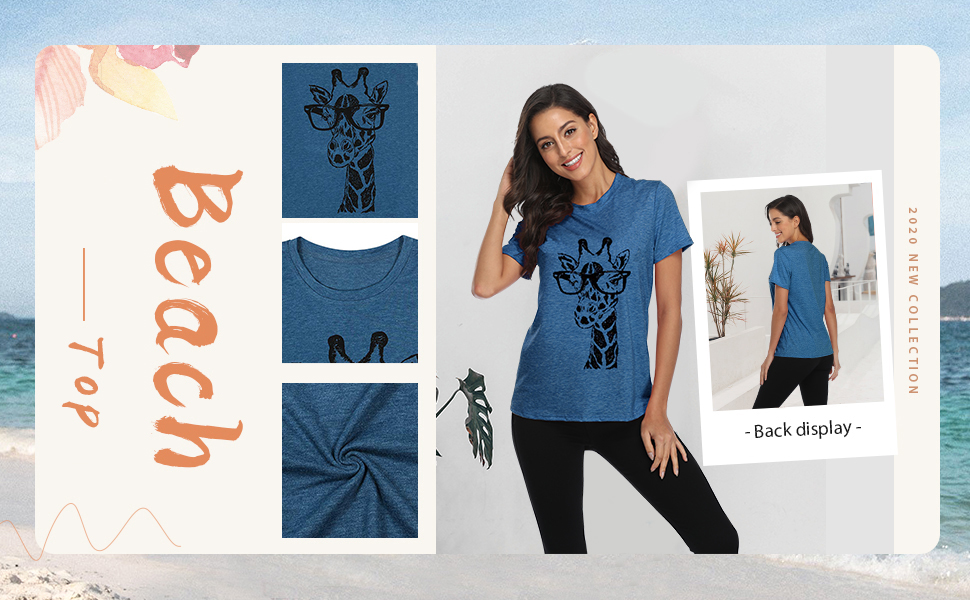 Women's Fun Animal Graphic Tees Casual Short Sleeve Summer Cute Giraffe Printed T-Shirt Tops