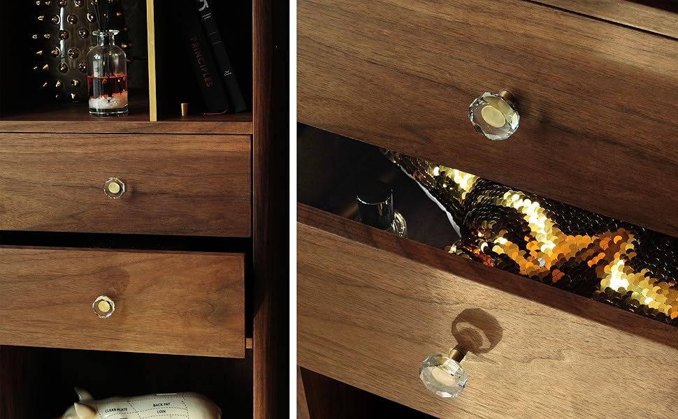 6 Pack Glass Crystal Knobs Brass Drawer Pull Handle Gold