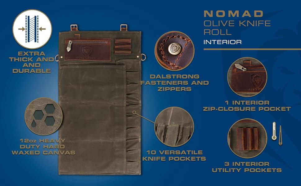 Dalstrong Nomad Knife Roll 12oz Heavy Duty Canvas & Top Grain