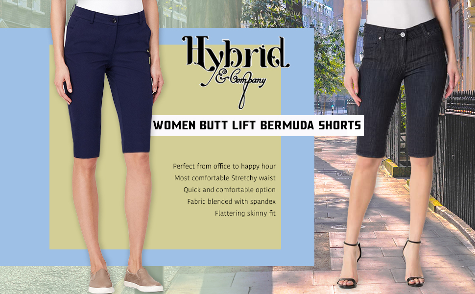 Hybrid & Company Womens 11.5 inch Inseam Butt Lift Stretch Bermuda City ...