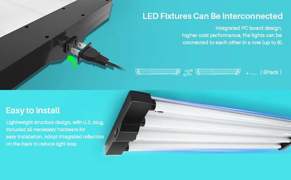 FAITHSAIL Linkable 4FT LED Low Bay Shop Light, 48 Inch 5000K Daylight Utility Shop Light for