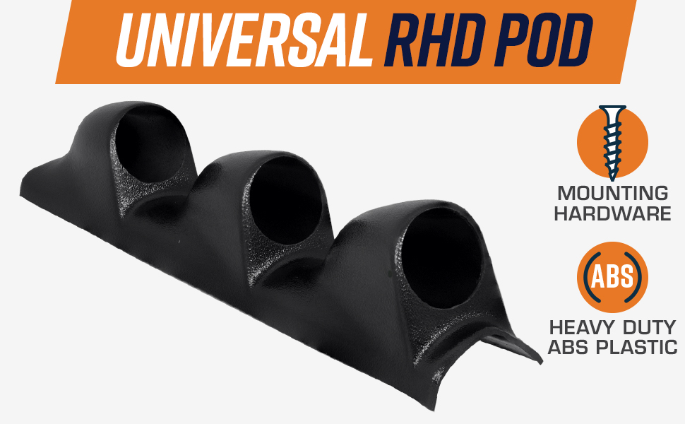 GlowShift Universal RHD Black Triple Pillar Gauge Pod Fits Any Make