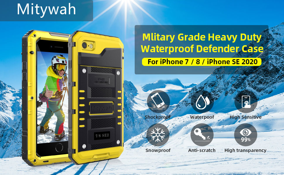 Mitywah Waterproof Case for iPhone SE 2020, Heavy Duty