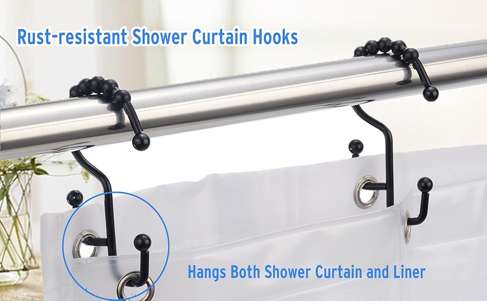 Amazer Shower Curtain Hooks with Double Different Heights