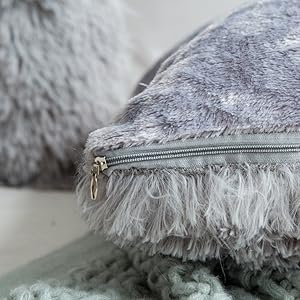 JOTOM Soft Solid Color Cushion Covers Waist Pillow Throw Case Square Pillow Cover for Car Seat Home Sofa Decor 43x43cm,Set of 4(Plush|Beige) 20 3