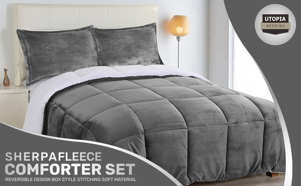 Goose Down Sherpa Fleece Comforter Hypoallergenic Utopia Bedding