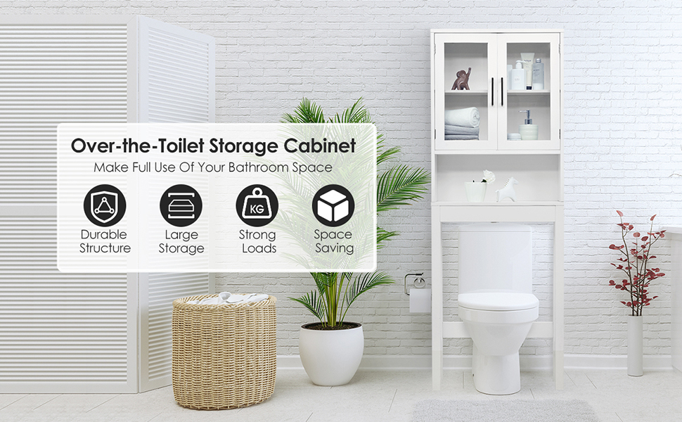 Giantex OverTheToilet Storage W/Tempered Glass Doors, 3
