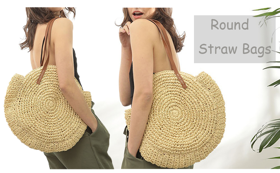 Women Straw Woven Tote Large Beach Handmade Weaving Shoulder Bag Handbag 