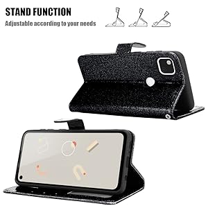 For Google Pixel 4A Case Shiny Leather Bling Glitter Book Card Holder Flip Stand Wallet Cover For Google Pixel 4A (5.81'') Phone (Rosegold) 15 1