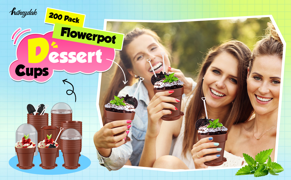 200 Pack Flowerpot Dessert Cup Plastic Cake Cups with Lid