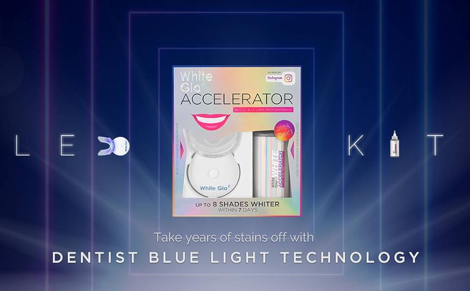 White Glo Accelerator Teeth Whitening Kit with LED Light for Sensitive Teeth and Gums, Carbamide