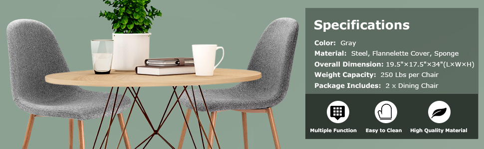 Giantex Set of 2 Kitchen Dining Chairs, Easily Assemble Modern Fabric Cushion Seat Chair w/Metal Legs, Mid Century Armless Chairs for Kitchen, Dining Room, Restaurant, Gray 13 dining chairs