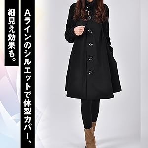 コート ニット ハイネック Aライン ミドル丈 切り替え ボタン 異素材 レトロ 秋冬 アウター 上着 ファッション 秋 冬 黒 くろ タートルネック セーター かわいい おしゃれ 可愛い お洒落