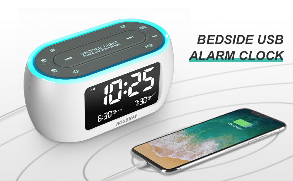 HOUSBAY Glow Small Alarm Clock Radio for Bedrooms with 7 Color Night