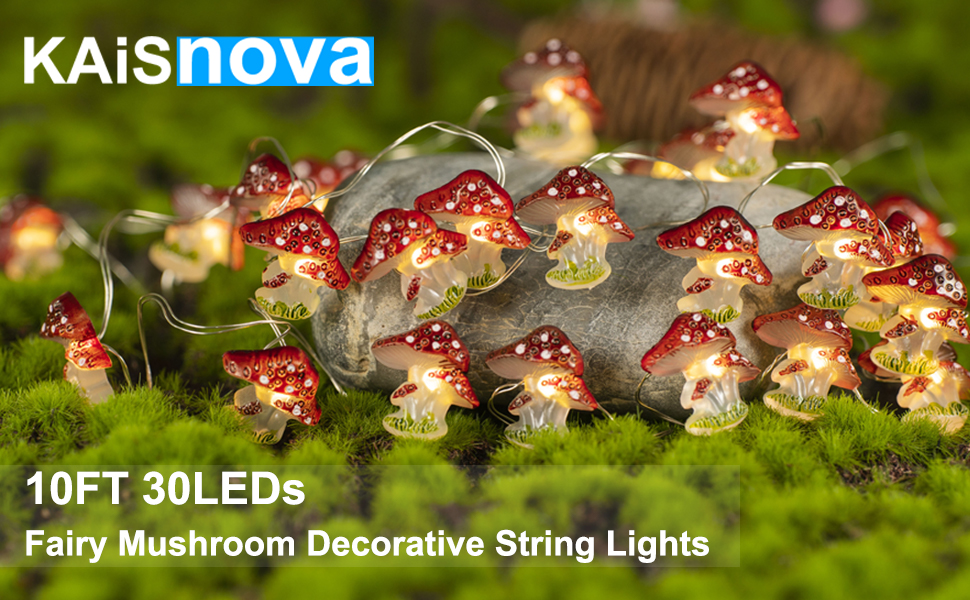 KAiSnova Mushroom Decorative String Lights 10FT 30LEDs Battery Powered