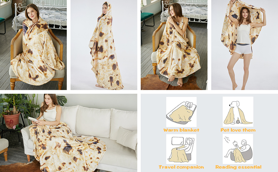 SeaRoomy Burritos Tortilla Throw Blanket, Tortilla Wrap