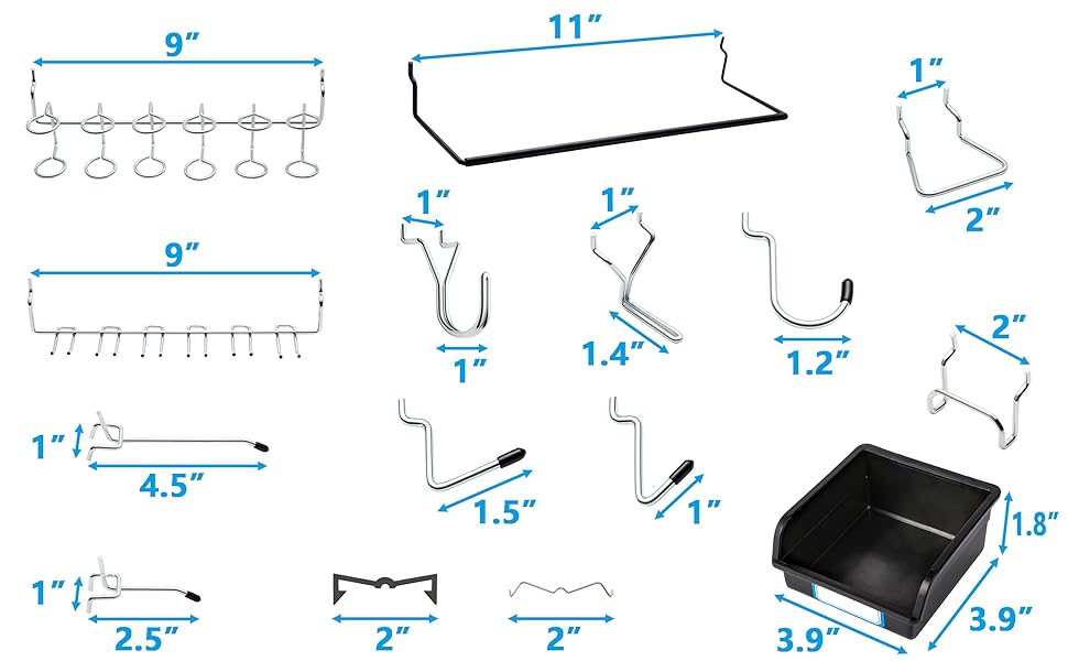 Pegboard Hooks, with Bins, Peg Locks, for Organizing Various Tools, 131