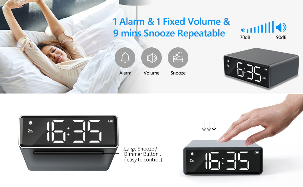 NOKLEAD Digital Alarm Clock 4 Brightness LED Display,Snooze 12/24H