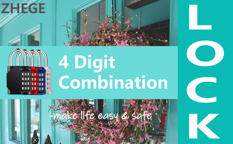 ZHEGE Combination Lock Outdoor, 4 Digit Resettable Padlock for Gym