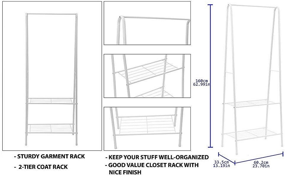 ADA Heavy Duty Steel Clothing Garment Rack with 2 with Bottom Shelves Freestanding