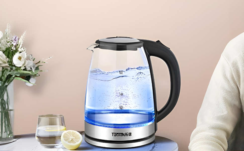 ブルーのガラス製電気ケトル 1L 容量 自動電源オフ機能付き Amazon | [プラス30日延長保証カード付] ガラスケトル 電気