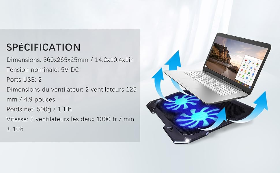 GDRHVFD C302 10-15.6 Laptop Cooling Pad Ultra Slim Portable 2 Big Quiet 1300 RPM Fans With Built-in USB Line Simple And Easy To Use 13 1