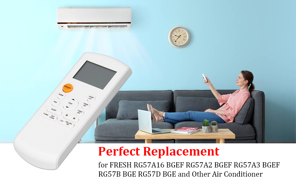 ريموت كنترول بديل لمكيف الهواء RG57A16 BGEF RG57A2 BGEF RG57A3 BGEF RG57A3 BGEF RG57B BGE RG57D BGE مع اضاءة خلفية ساطعة، يعمل ببطارية ايه ايه ايه 25 ريموت كنترول لمكيفات ميديا