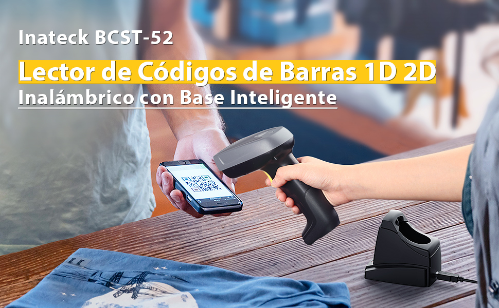 Inateck 2D QR Lector de códigos de Barra Inalámbrico, códigosi QR con